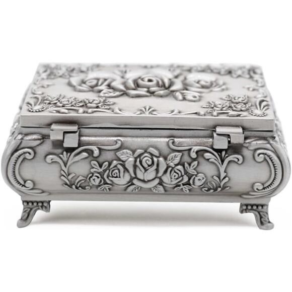 Rectangle Vintage Metal Jewelry Box Trinket Storage Organizer Gift Box Chest Box - Picture 3 of 7